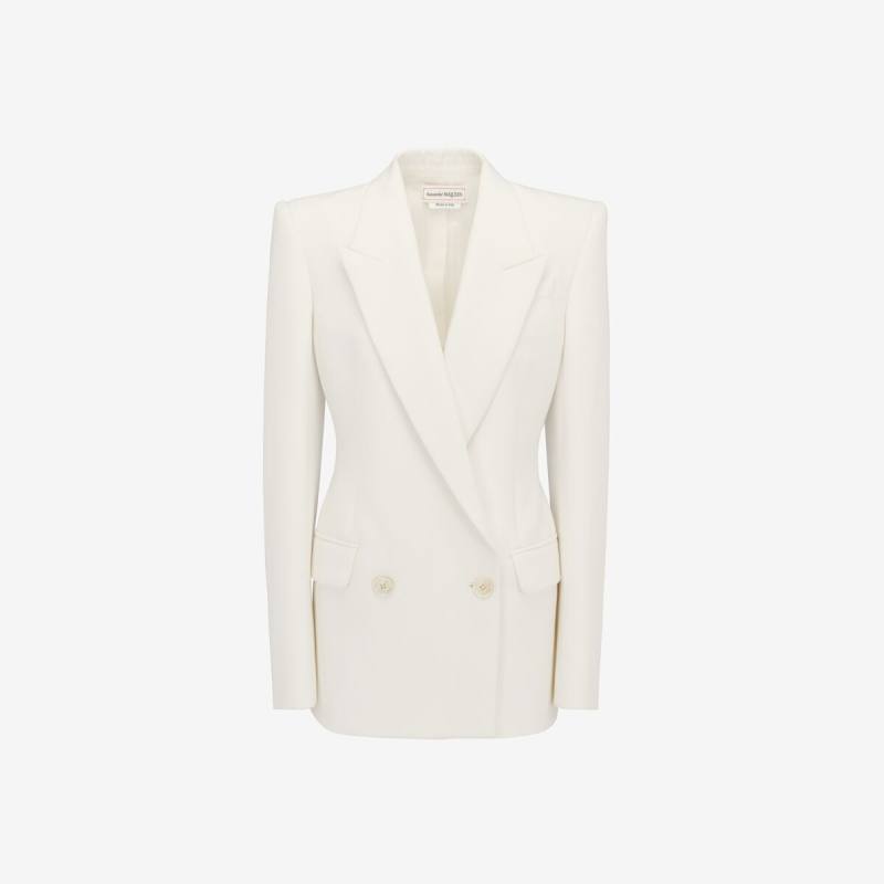 Alexander McQueen Women's White Double-breasted Jacket - 14 (Viscose)